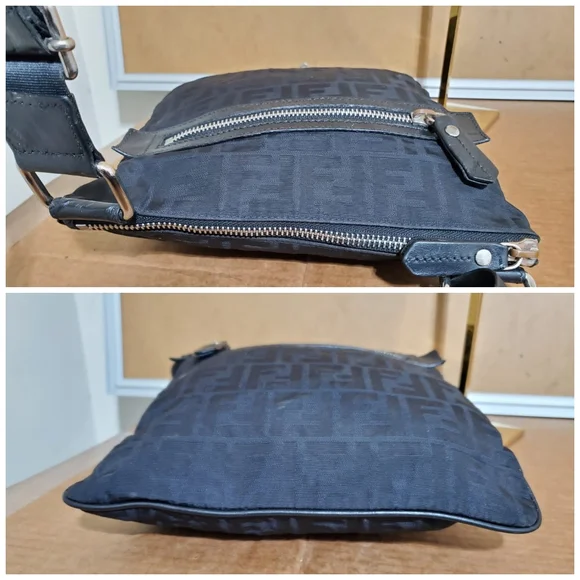 Fendi Black Zucca Front Zip Flat Messenger Bag - Picture 6 of 11